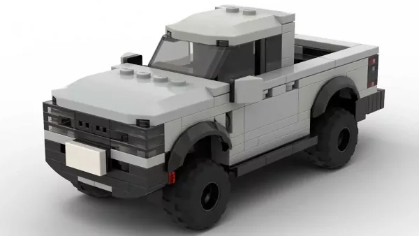 LEGO Ford Ranger Raptor 24 US scale brick model in gray color on white background