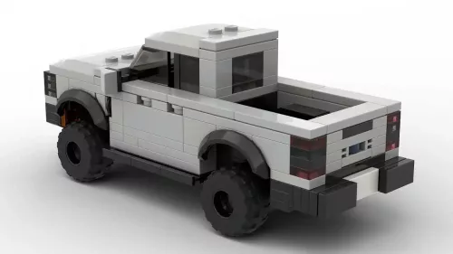 LEGO Ford Ranger Raptor 24 US scale brick model in gray color on white background rear view angle