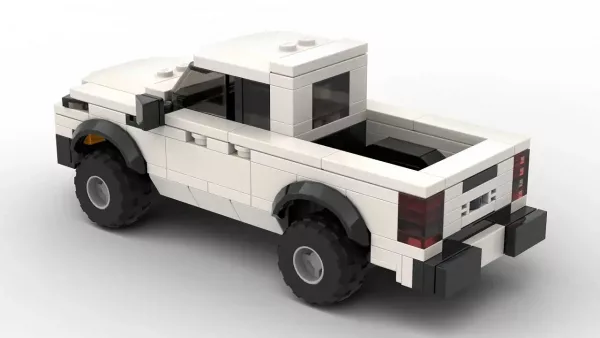 LEGO Ford Ranger XLT 19 US scale brick model in white color on white background rear view angle