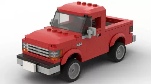 LEGO Ford Ranger XLT 91 scale brick model in red color on white background