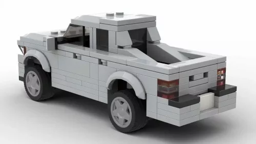 LEGO Honda Ridgeline 08 scale brick model in gray color on white background rear view angle