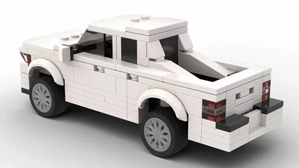 LEGO Honda Ridgeline 13 scale brick model in white color on white background rear view angle