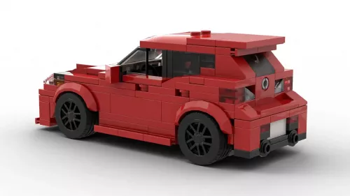 LEGO Mazda Mazdaspeed3 13 scale brick model in red color on white background rear view angle