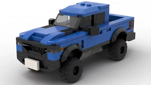 LEGO Ram TRX 21 scale brick model in blue color on white background