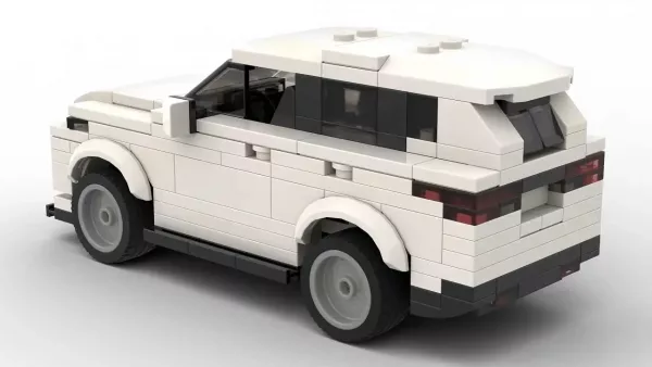 LEGO Toyota Grand Highlander 24 scale brick model in white color on white background rear view angle