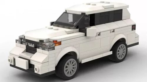 LEGO Toyota Highlander 15 scale brick model in white color on white background