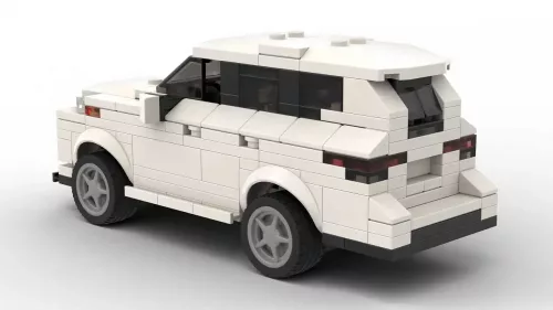 LEGO Toyota Highlander 20 scale brick model in white color on white background rear view angle