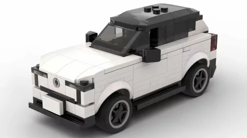 LEGO Volvo EX30 25 scale brick model in white color on white background