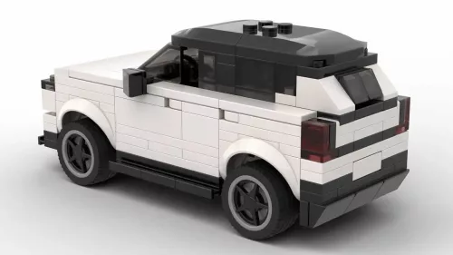 LEGO Volvo EX30 25 scale brick model in white color on white background rear view angle