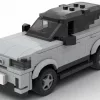 LEGO Volvo EX40 25 scale brick model in gray color on white background