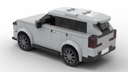 LEGO Volvo EX90 25 EU scale brick model in gray color on white background rear view angle