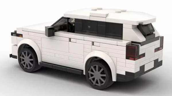 LEGO Volvo EX90 25 US scale brick model in white color on white background rear view angle second version