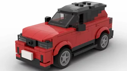 LEGO Volvo XC40 24 scale brick model on red color on white background