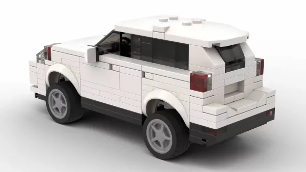 LEGO Volvo XC60 09 scale brick model in white color on white background rear view angle