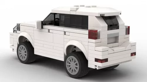 LEGO Volvo XC60 15 EU scale brick model in white color on white background rear view angle