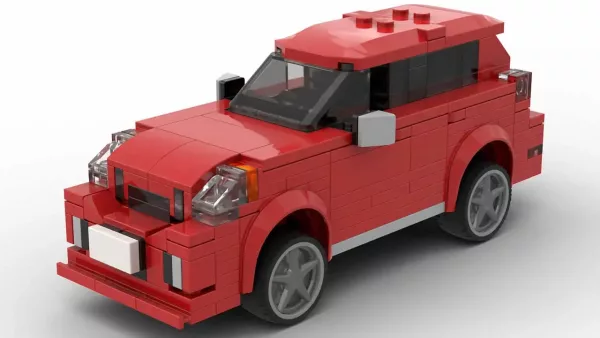 LEGO Volvo XC60 R 12 scale brick model in red color on white background