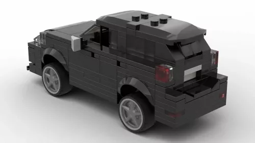 LEGO Volvo XC60 R 16 scale brick model in black color on white background rear view angle