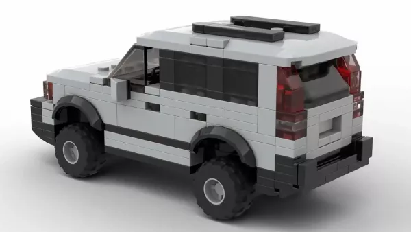 LEGO Volvo XC90 04 scale brick model in gray color on white background rear view angle