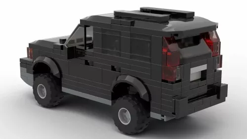 LEGO Volvo XC90 08 scale brick model in black color on white background rear view angle