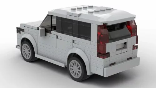 LEGO Volvo XC90 19 EU scale brick model in gray color on white background rear view angle