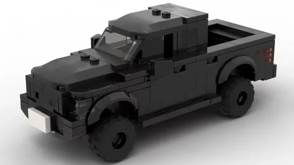 LEGO Ford F150 Raptor SuperCrew 19 scale brick model in black color on white background