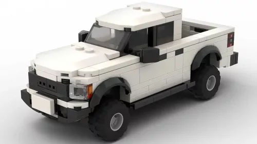 LEGO Ford F150 SVT Raptor SuperCrew 12 scale brick model in white color on white background