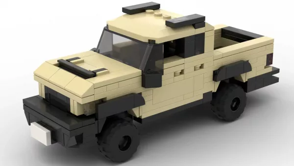 LEGO Kia Tasman 26 scale brick model in tan color on white background