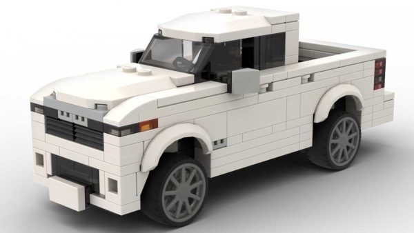 LEGO Ram 1500 25 scale brick model in white color on white background