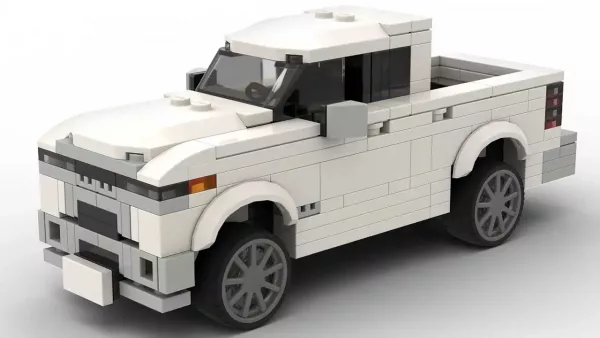 LEGO Ram 1500 Limited 19 scale brick model in white color on white background