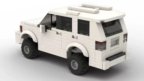 LEGO Toyota 4Runner 10 scale brick model in white color on white background rear view angle