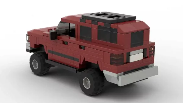 LEGO Toyota 4Runner 91 scale brick model in dark red color on white background rear view angle