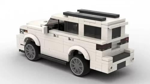 LEGO Toyota Sequoia 16 scale brick model in white color on white background rear view angle