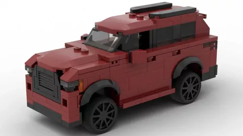 LEGO Toyota Sequoia 23 scale brick model in dark red color on white background