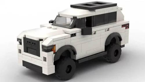 LEGO Toyota Sequoia TRD Pro 24 scale brick model in white color on white background